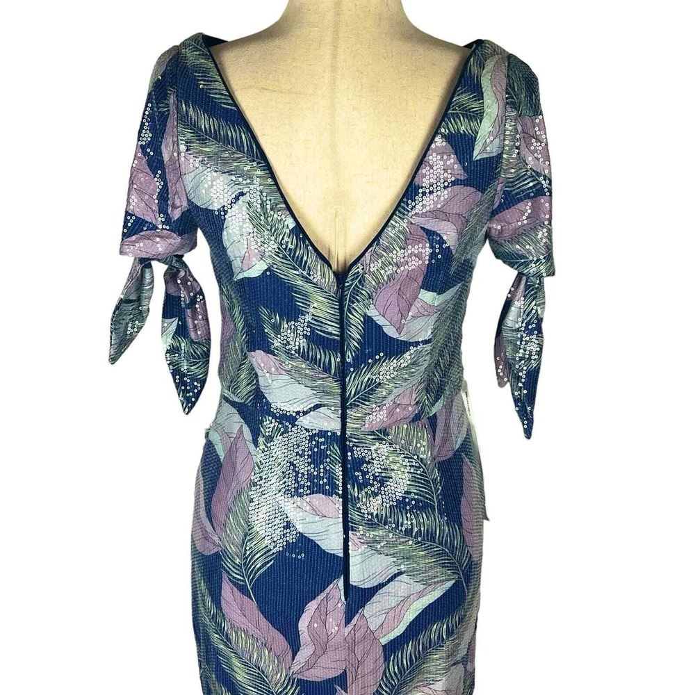 JS Collections Carmen Navy Multi Sequin Leaf Print Column Gown Size 6 NWT - Picture 10 of 16